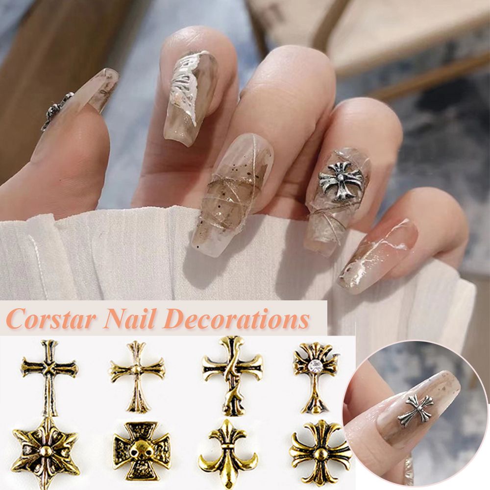 [Hàng mới về] Set 50 đinh tán kim loại hình chữ thập 3d nhiều màu dùng trang trí móng tay thủ công