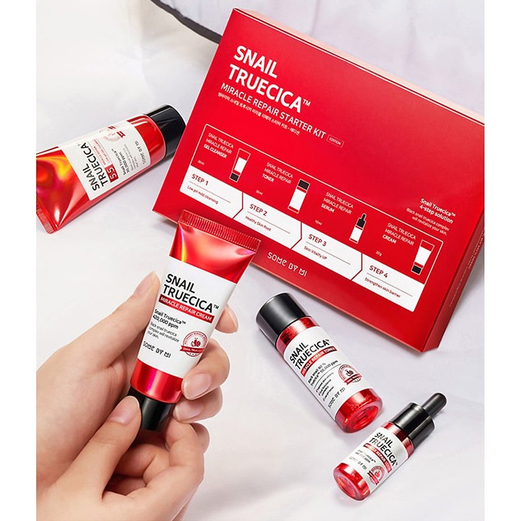 Bộ Kit 4 sản phẩm dưỡng phục hồi da, ngừa sẹo lõm Some By Mi Snail Truecica Miracle Repair Starter Kit | BigBuy360 - bigbuy360.vn