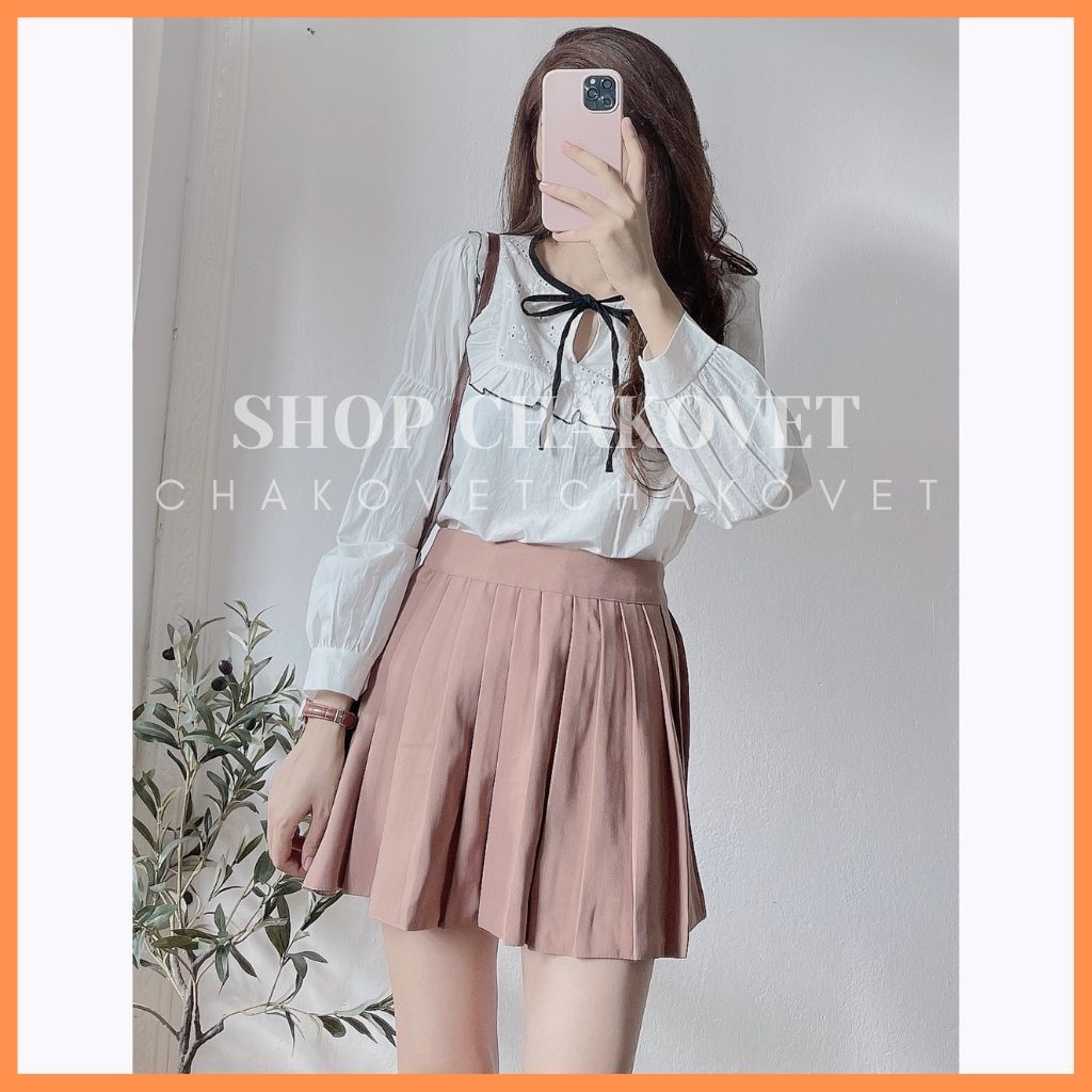 Áo kiểu nữ đẹp dài tay CKA879, sơ mi nữ trắng thiết kế ngực bèo tay bo chun thắt nơ cổ style hàn quốc mặc đi làm đi học