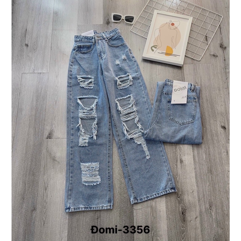 QUẦN JEANS ỐNG RỘNG NỮ LƯNG CAO LAI CUỐN RÁCH TE TUA ĐÙI CÀO TẢ TỚI MÀU XANH NHẠT VẢI DÀY DẶN MỀM MỊN