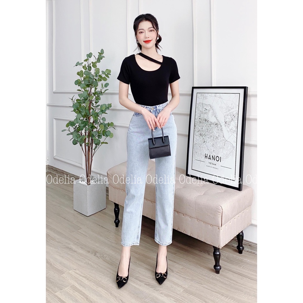 Quần jeans nữ dáng suông Odelia cạp cao - Q5868