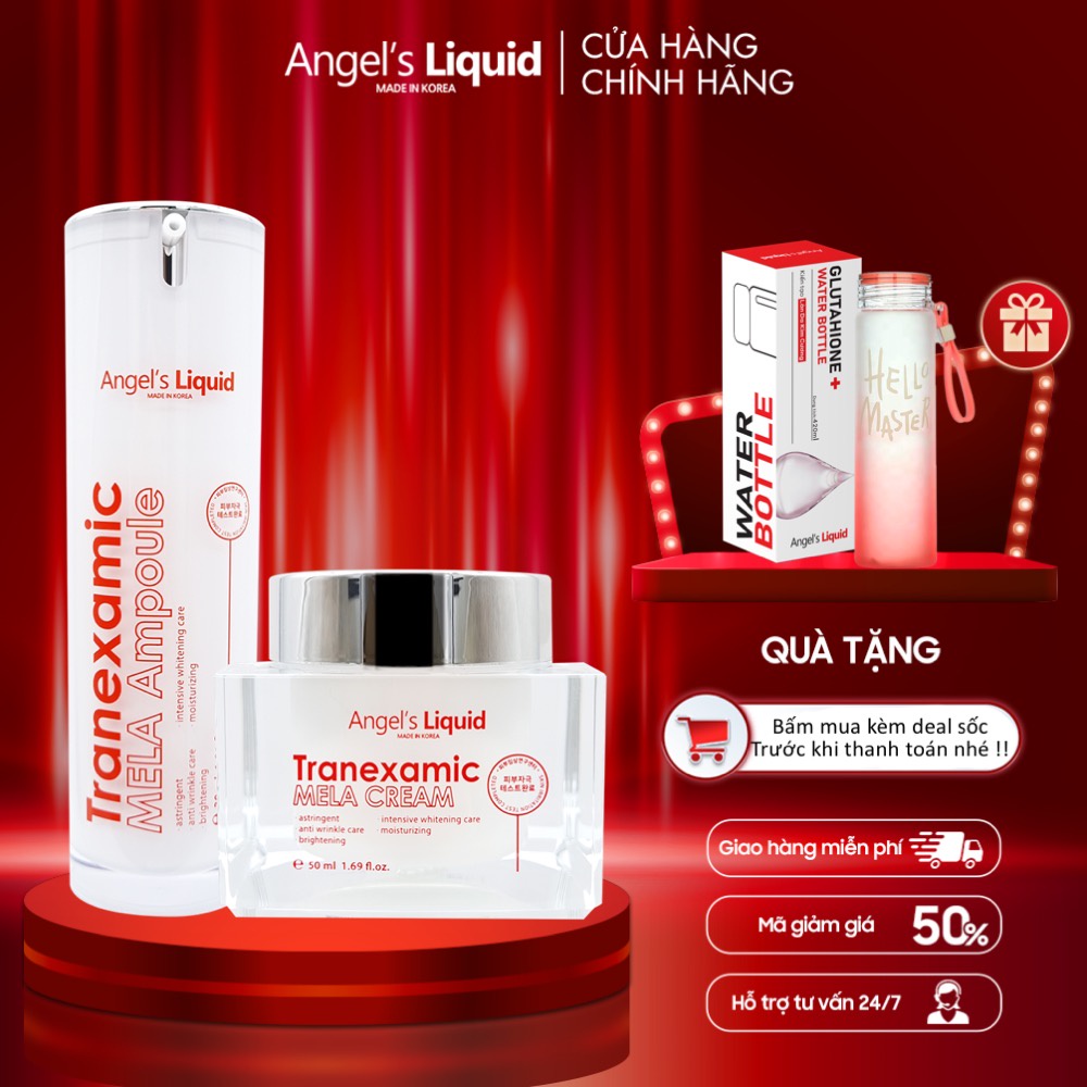 Bộ Sản Phẩm Xoá Thâm Đỏ, Mờ Sạm Nám Chuyên Sâu Angel's Liquid Tranexamic Mela Ampoule &amp; Cream