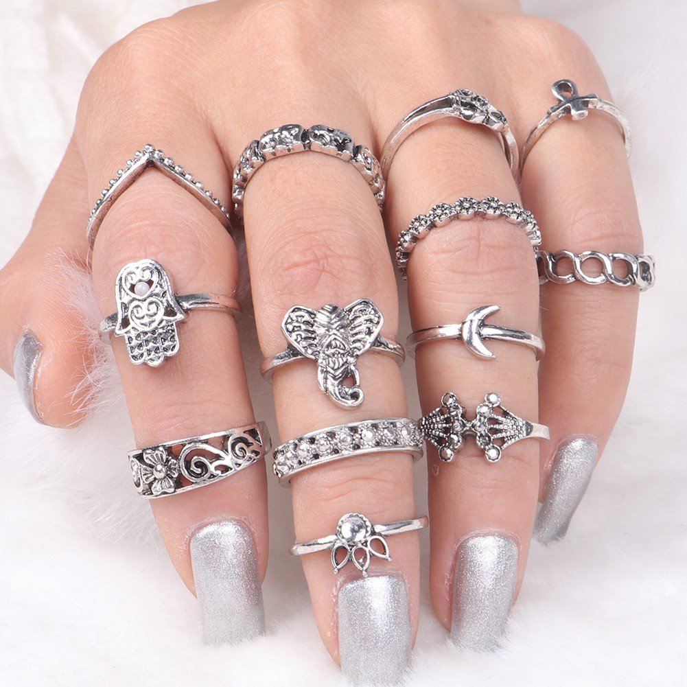 Bộ 13 Nhẫn Đeo Đốt Ngón Tay Nhiều Kiểu Họa Tiết Phong Cách Boho Thời Trang Cho Nữ