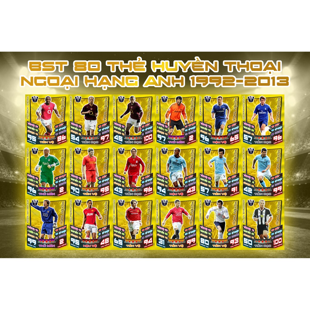 Bộ Sưu Tập 80 Thẻ In Match Attax Huyền Thoại Ngoại Hạng Anh 2012-13