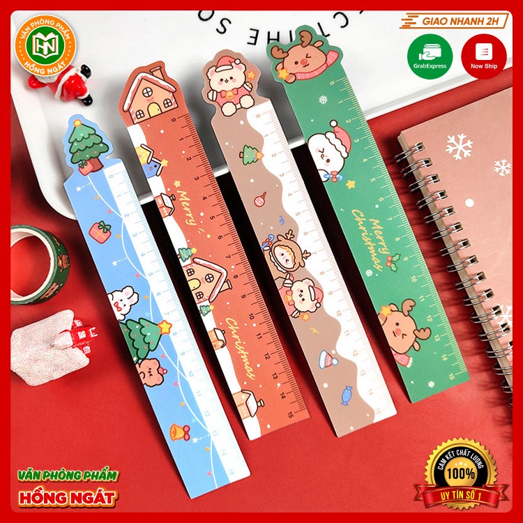 Thước kẻ học sinh chủ đề giáng sinh có nam châm chiều dài 15cm, văn phòng phẩm đồ dùng học tập làm quà noel N017