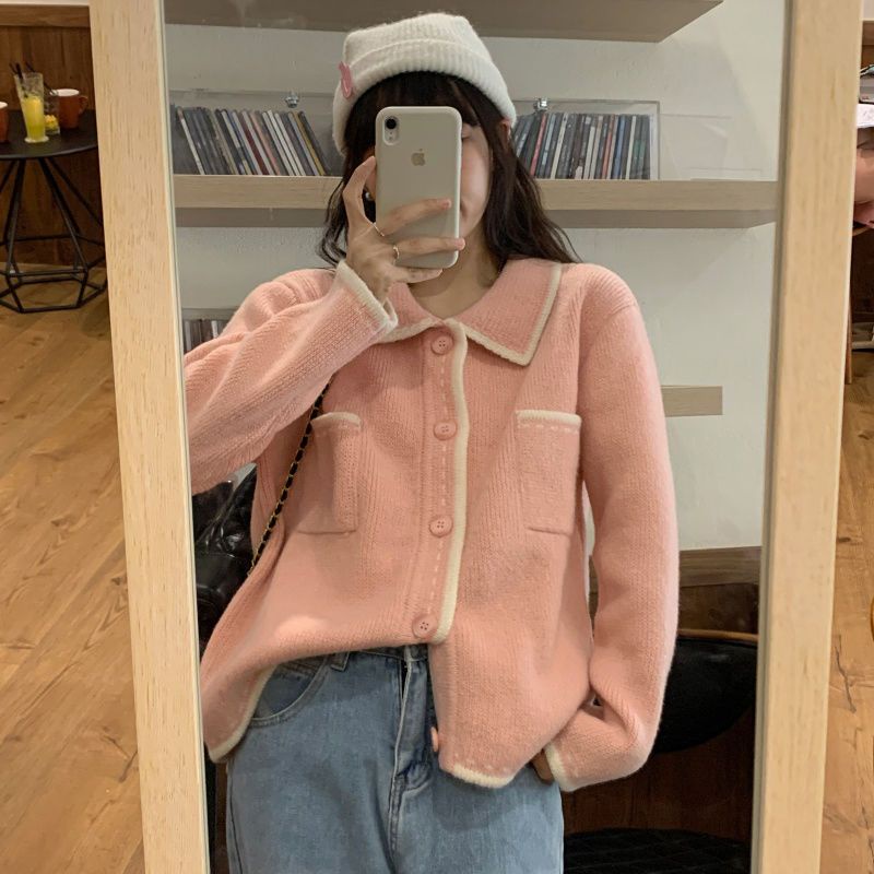 Xiaoxiang Áo Khoác Cardigan Dệt Kim Màu Sắc Tương Phản Thời Trang Xuân Thu Dành Cho Nữ
