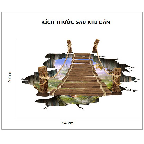 Decal trang trí 3D Cầu treo 2 dán phòng khách đẹp, rẻ AmyShop