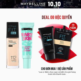 [Bộ trang điểm] Kem nền kiềm dầu chống nắng Fit Me 30ml + Kem lót mịn da Baby Skin 22ml Maybelline New York