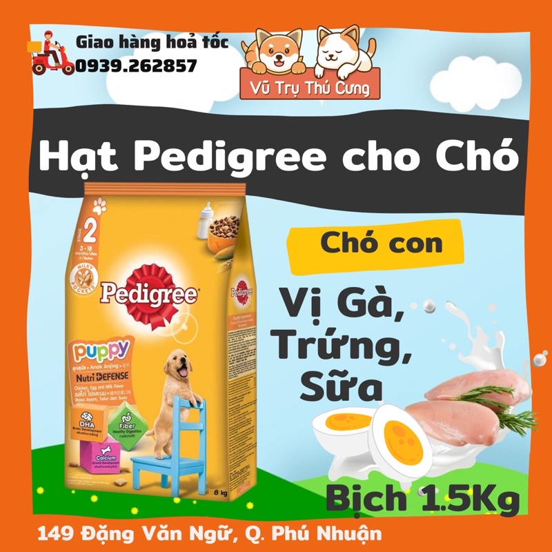 [Mã PET50K giảm Giảm 10% - Tối đa 50K đơn từ 250K] Hạt Pedigree cho Chó con, chó lớn, bịch 1.5Kg