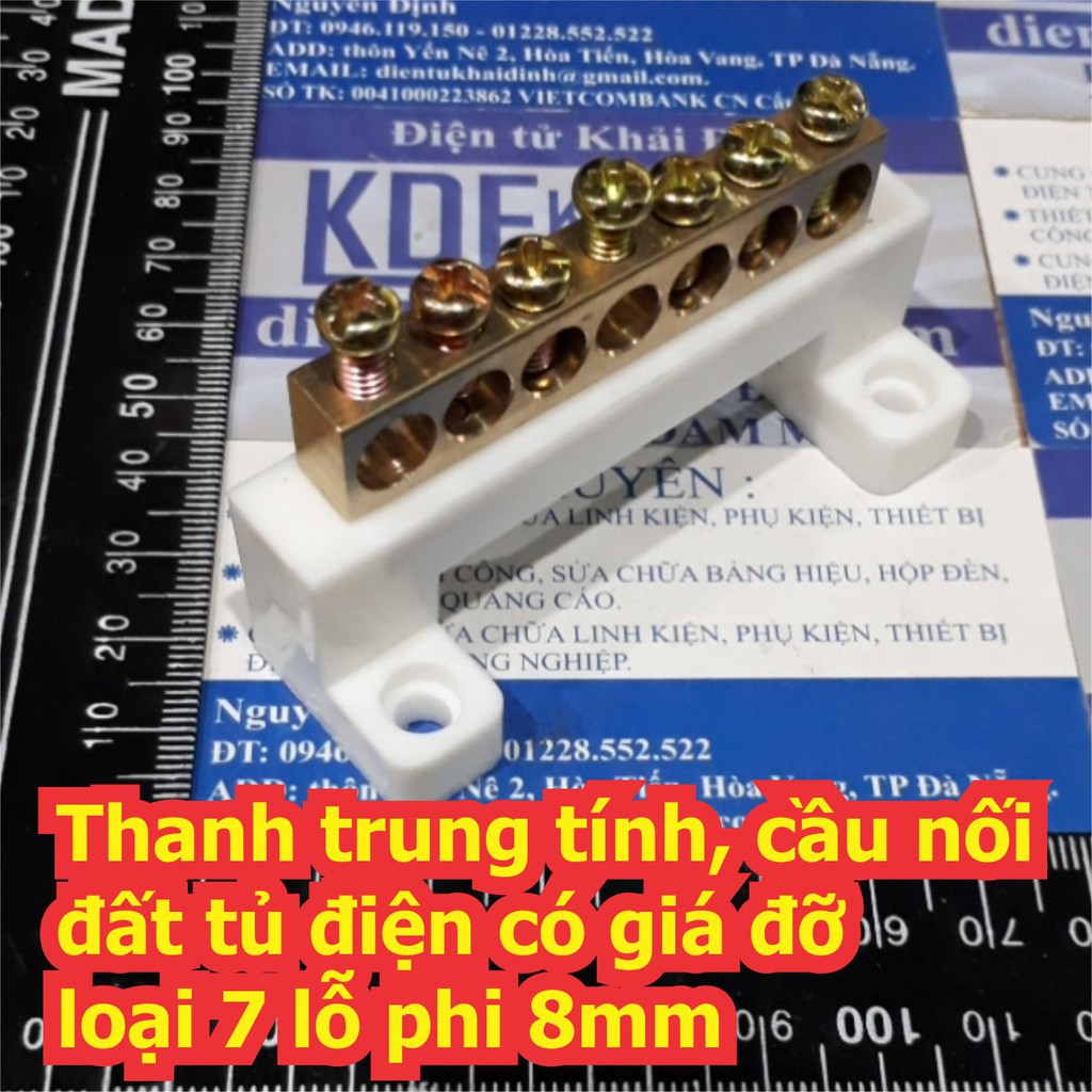 Thanh trung tính, cầu nối đất tủ điện có giá đỡ loại 5 / 7 / 10 lỗ phi 8mm kde6557