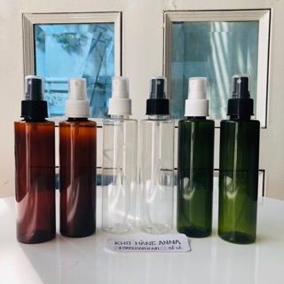 Chai pet nhựa 150ml trong suốt/ xanh lá / nâu- chai 150ml xịt sương/ vòi nhấn nhỏ giọt/ nắp bật/ nhôm