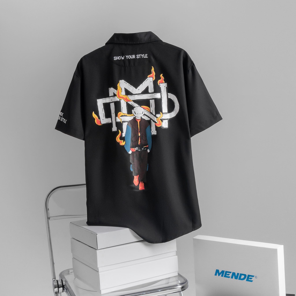 MENDE - W.O.T Shirt Đen - Áo Sơ Mi Nam Tay Ngắn
