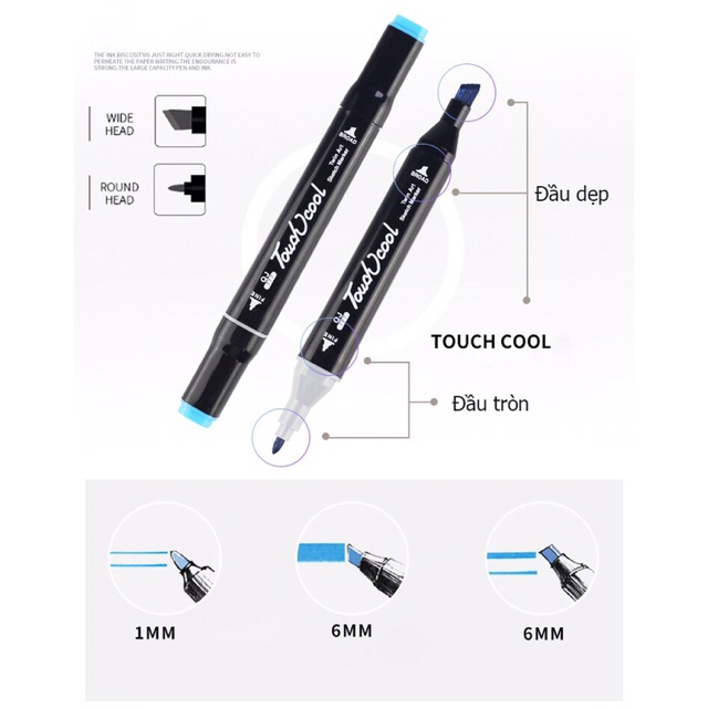 Bộ bút marker Touch Cool 30/40/60/36 màu da túi vải