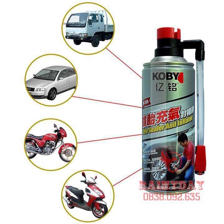 [Nhập Khẩu - Loại 1] Bình chai bơm keo tự vá vỏ lốp bánh xe máy ô tô Koby 450ml khẩn cấp có và không săm thông minh .