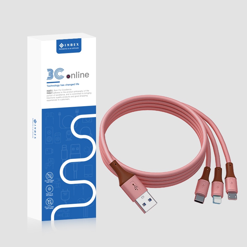 Dây Cáp Sạc Và Truyền Dữ Liệu 3 Trong 1 Dài 1.5m Cổng Micro Usb Sang Type-C Lightning Màu Hồng