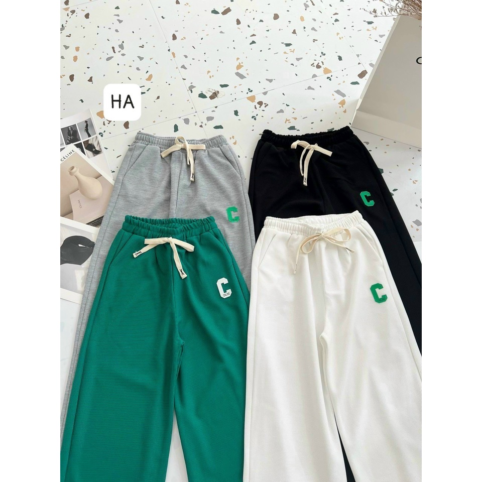 Quần dài ống rộng nữ chữ C dáng thể thao chất nỉ tổ ong dài 98cm NI01 XinhShop365