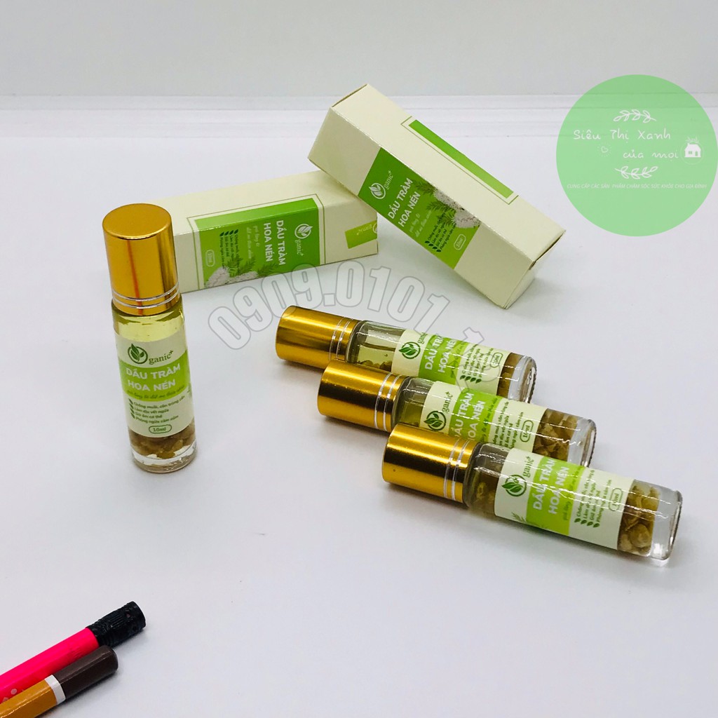 Tinh dầu tràm nguyên chất ngâm hoa hành tăm Oganic+ chai bi lăn tiện lợi 10ml