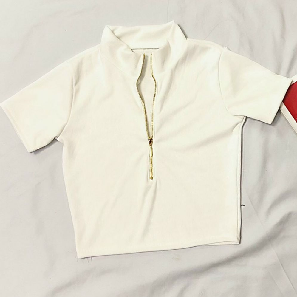 ÁO THUN KIỂU CROPTOP CÓ DÂY KÉO, FORM DƯỚI 45KG