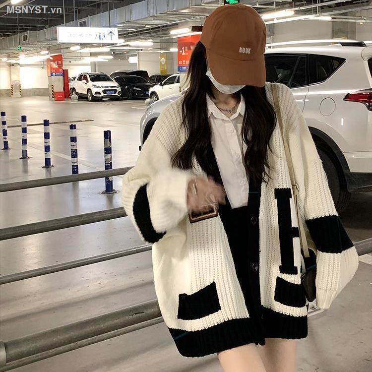 Áo khoác cardigan dệt kim tay dài phối màu sắc in chữ thời trang thu đông phong cách Hàn Quốc cho nữ
 | BigBuy360 - bigbuy360.vn