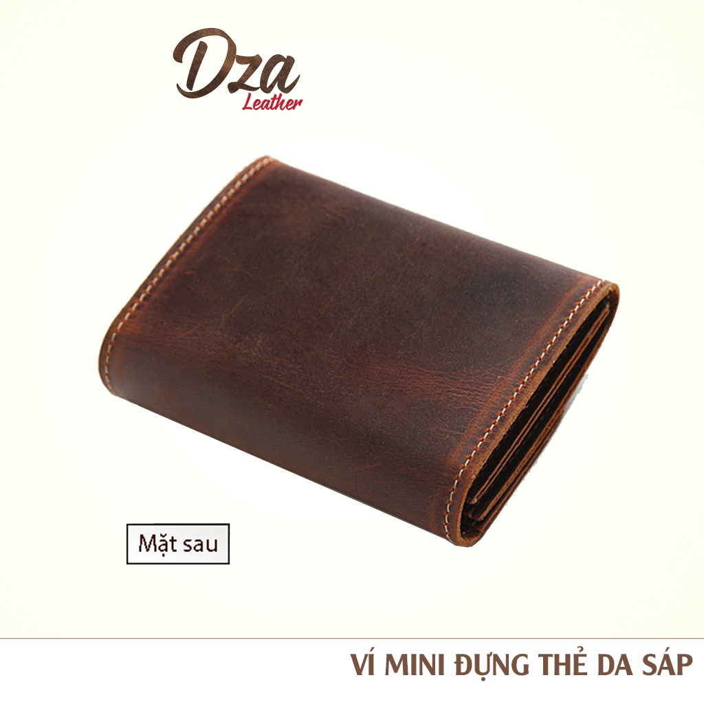 Bóp ví mini đựng tiền và thẻ da sáp nam nữ cao cấp nhỏ gọn sang trọng, ví da thật phong cách vintage Dza leather