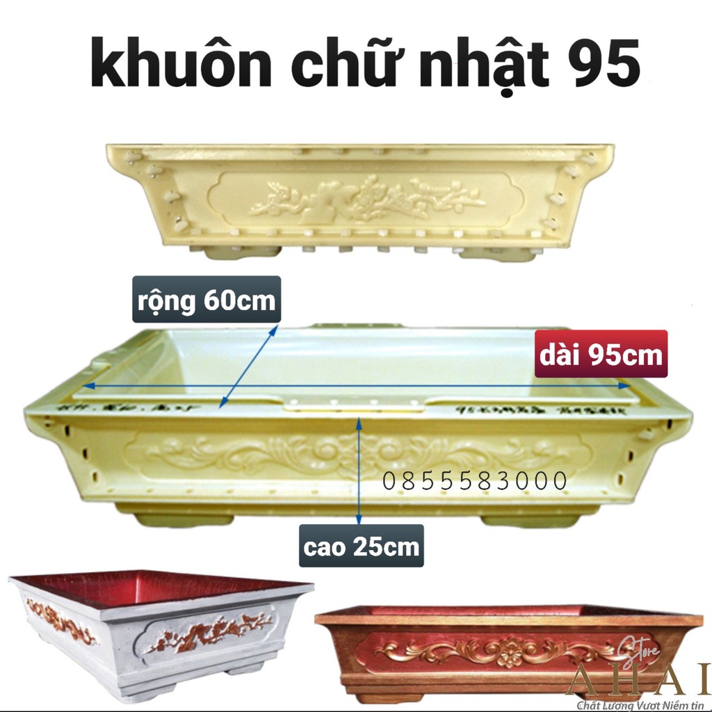 Khuôn đúc chậu cảnh chữ nhật 95 [khuôn chậu ABS có lòng trong]