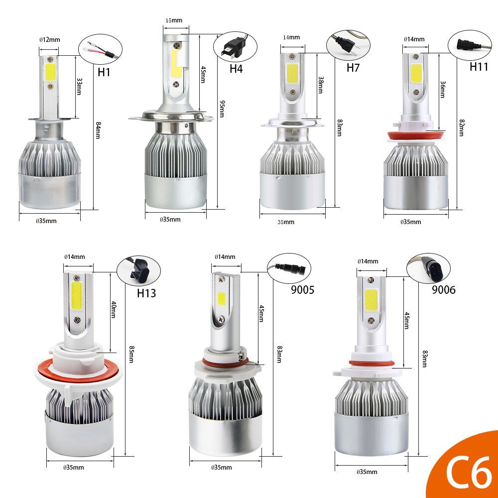 UNI-SHINE Đèn Led C6 H1 H3 H7 Luas Led H4 880 H11 Hb3 9005 Hb4 9006 6000k 72w 12v 7200lm