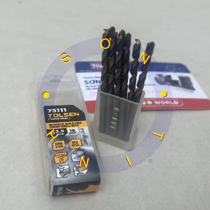 Mũi khoan sắt HSS vàng đen đa năng gỗ, sắt, inox 3.5mm Tolsen 75111