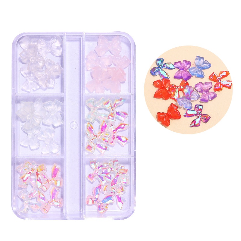 Hộp Hạt Đá 3D Hình Trái Tim/Nơ Đính Móng Tay