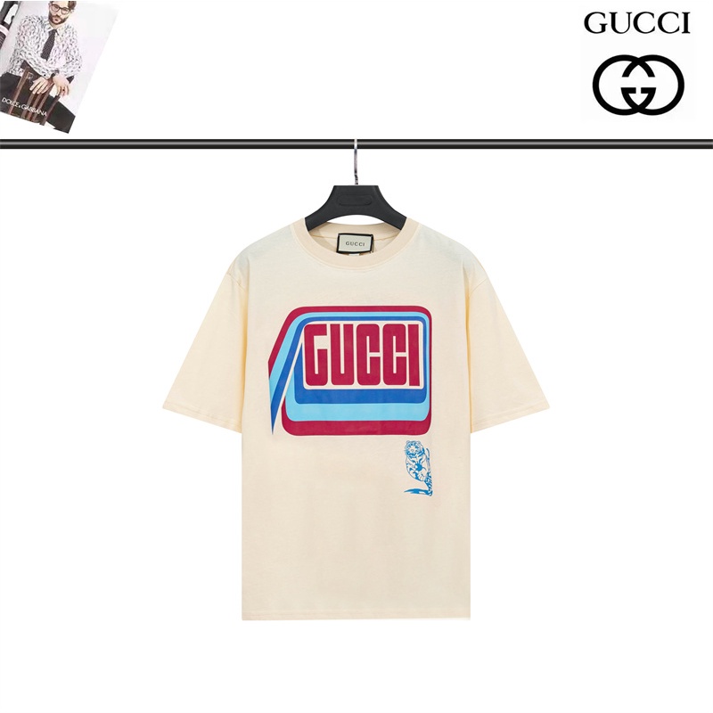 Gucci Áo Thun Ngắn Tay Dáng Rộng In Chữ Hoạt Hình Cá Tính Dễ Phối Đồ