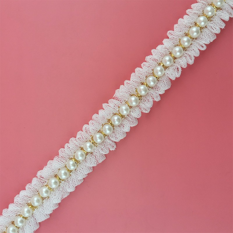 Cuộn Dây Ruy Băng Ren Đính Ngọc Trai Dài 1 Yard Dùng Trang Trí Đa Năng Tiện Dụng