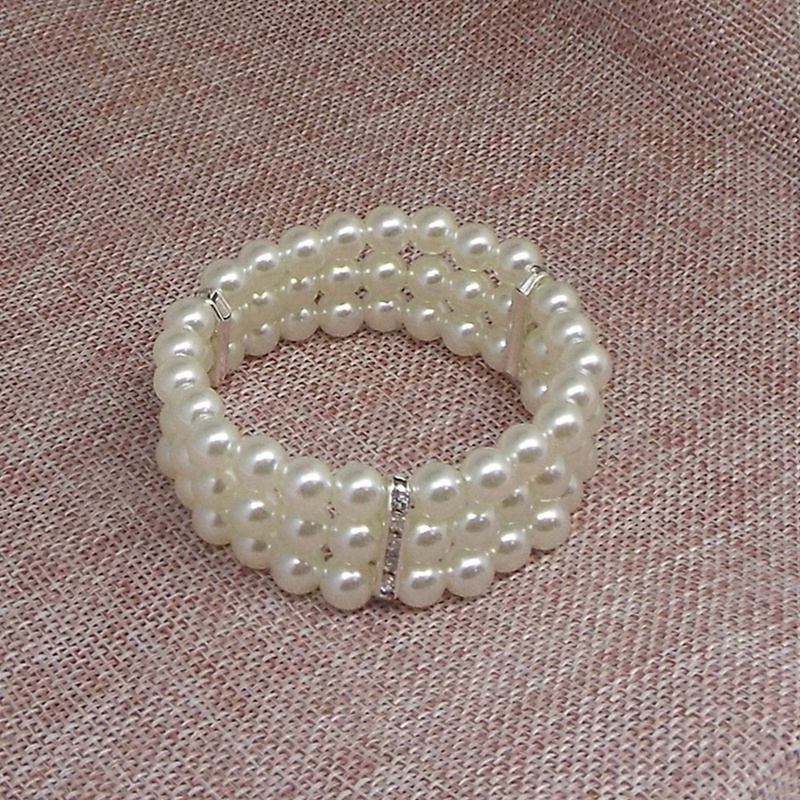 Fancy Vòng Tay Ba Lớp Đính Đá Ngọc Trai Co Giãn Thanh Lịch Có Thể Điều Chỉnh Phiên Bản Hàn Quốc Làm Quà Tặng