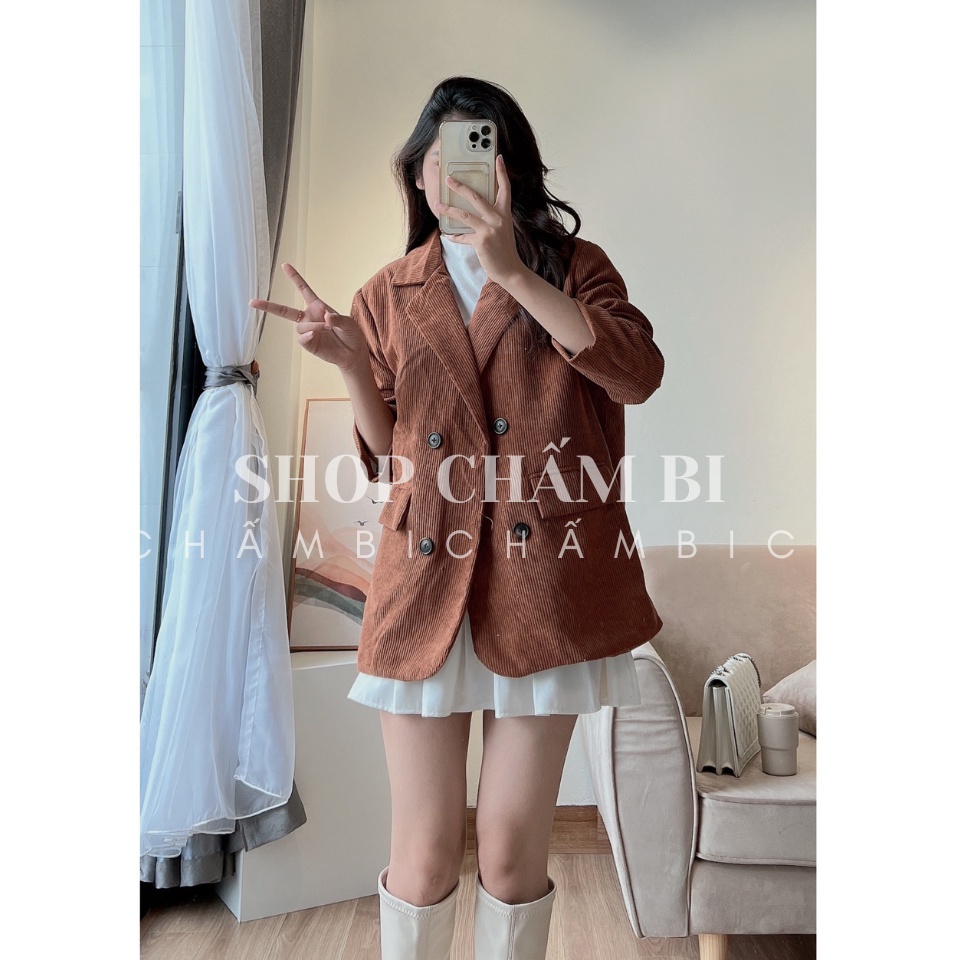 Áo blazer nữ tay dài A.353, Áo khoác chất nhung tăm 2 lớp túi nắp hộp thật 4 màu cực xinh - Thời trang nữ Chấm Bi