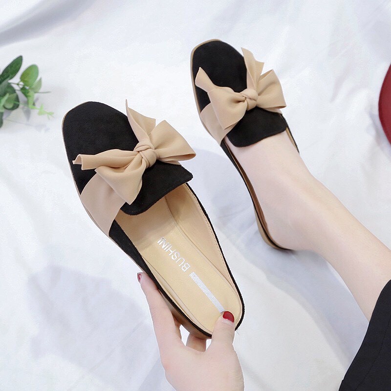 Sục Nữ ♥️FREESHIP♥️ Dép Sục Nữ Da Lộn Mềm Đính Nơ Vải Siêu Xinh SPB 68