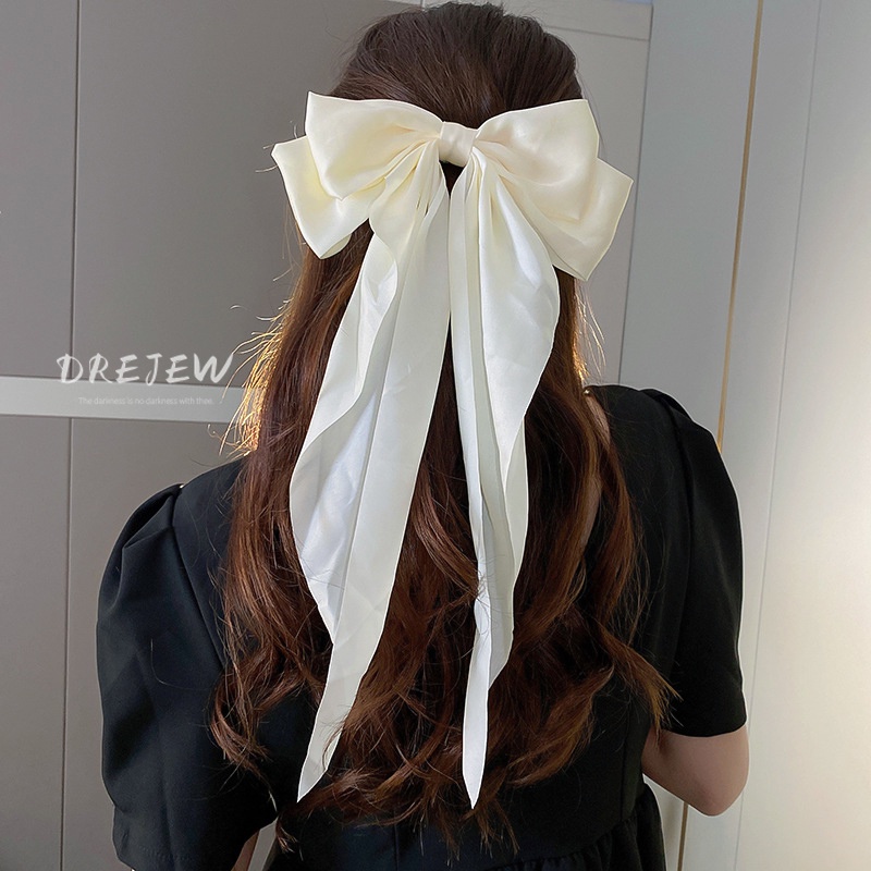 DREJEW Kẹp Tóc Nơ Vải Tua Rua Phong Cách Cổ Điển Thời Trang Cho Nữ
