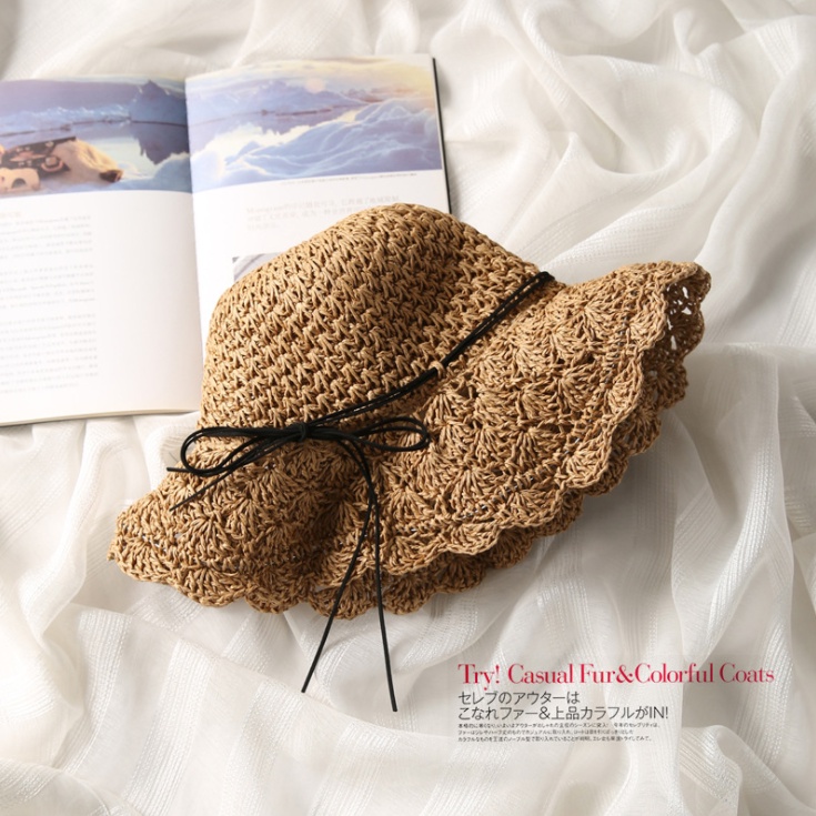 Mũ cói đi biển mềm nón đi biển nữ rộng vành nơ đen gấp gọn nàng thơ phong cách Hàn Quốc