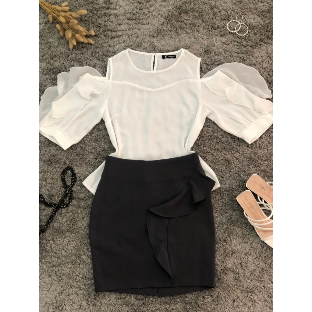 Chân váy công sở, dáng ngắn, ôm body, bèo may dọc thân váy thương hiệu TK FASHION - CV119