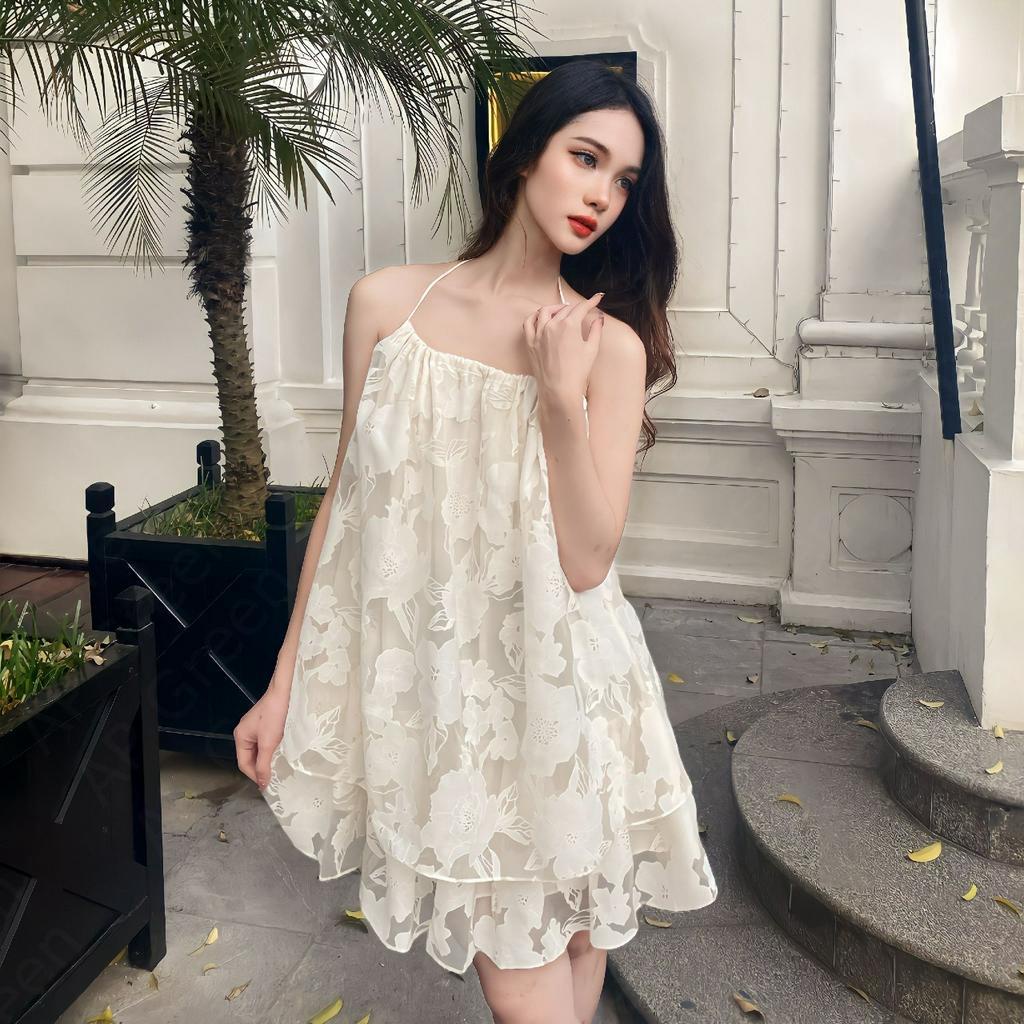 Váy 2 dây nữ dáng xòe chất tơ AP Green V-VHD5