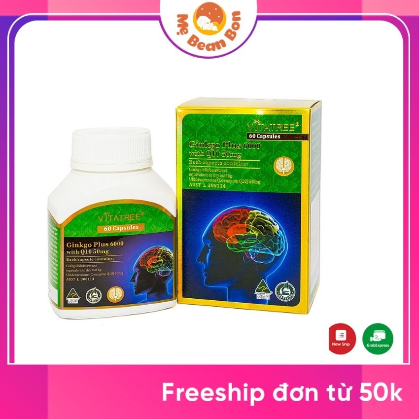 Viên uống Vitatree Ginkgo Plus 6000 with Q10 50mg 60 viên tăng tuần hoàn não  của úc