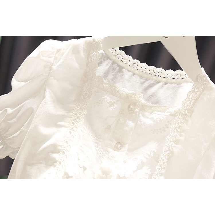 Áo Sơ Mi Cotton Tay Ngắn Phong Cách Nhật Hàn Thời Trang Mùa Hè Mới 2022 Cho Bé Gái 1-6 Tuổi