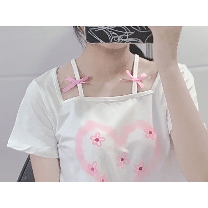 Áo crotop lolita thắt nơ 2 dây dễ thương 100% ảnh thật