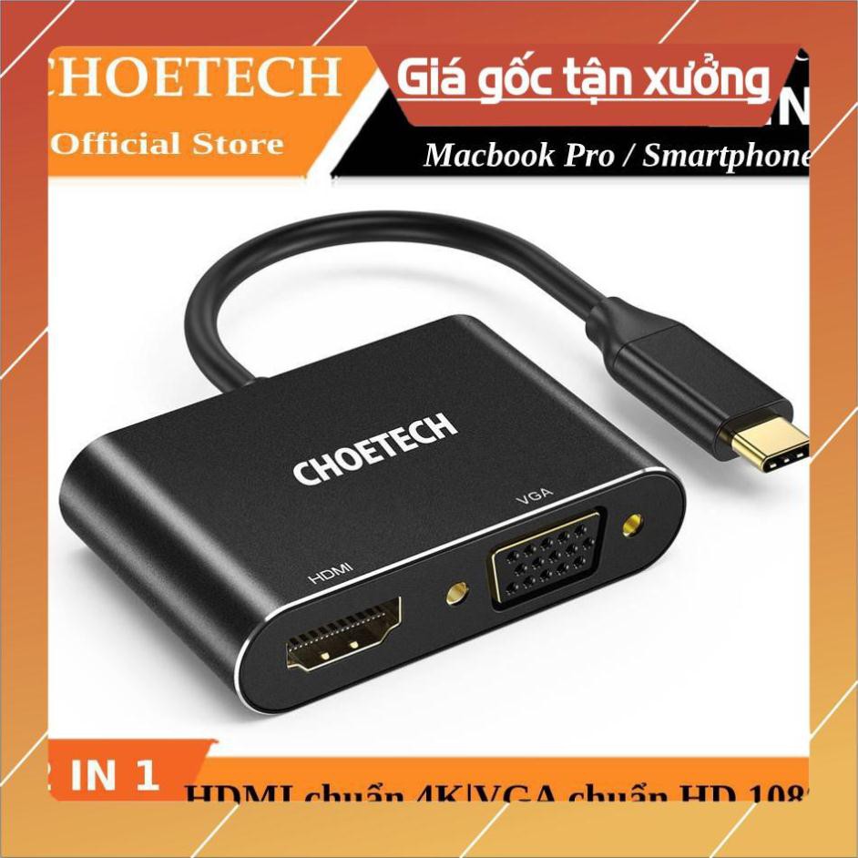 Hub chia cổng đa năng 2 in 1 Type-C ra VGA Full HD & HDMI chuẩn 4K hiệu CHOETECH M07BK dành cho Macbook Pro / Smartphone