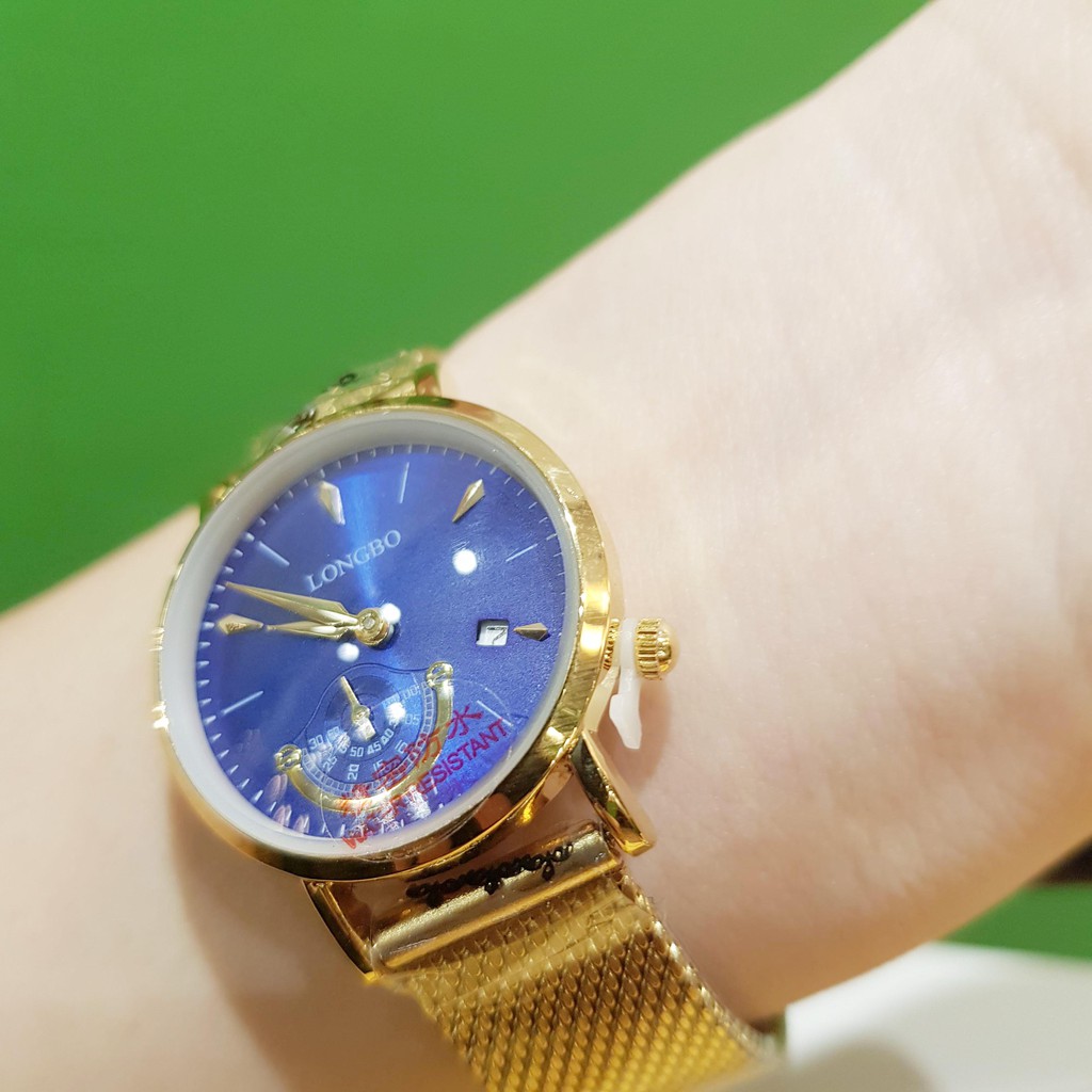 Đồng hồ nữ Longbo chính hãng dây titanium viền trắng kim xanh có lịch chống nước chống xước tuyệt đối Tony Watch 68 | WebRaoVat - webraovat.net.vn