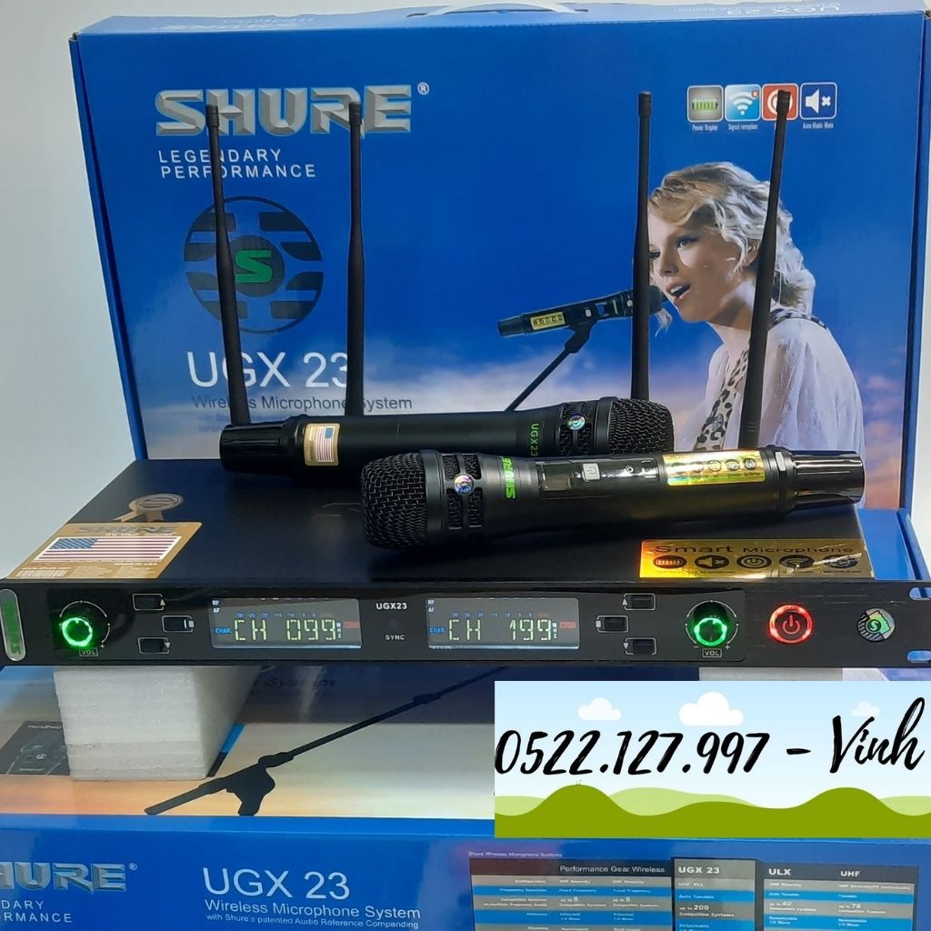 Micro không dây SHURE UGX-23 Chính hãng, 4 râu tiếp sóng - Gia Khang Audio