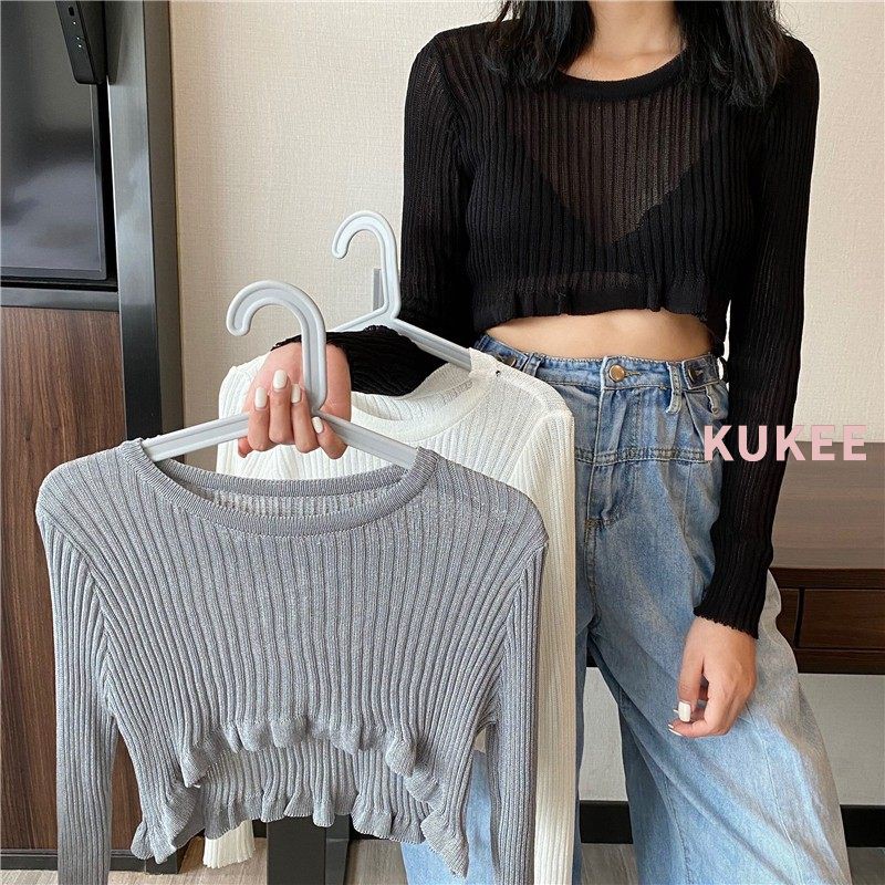 Áo thun croptop tay dài phong cách Hàn Quốc hợp thời trang cho nữ | BigBuy360 - bigbuy360.vn