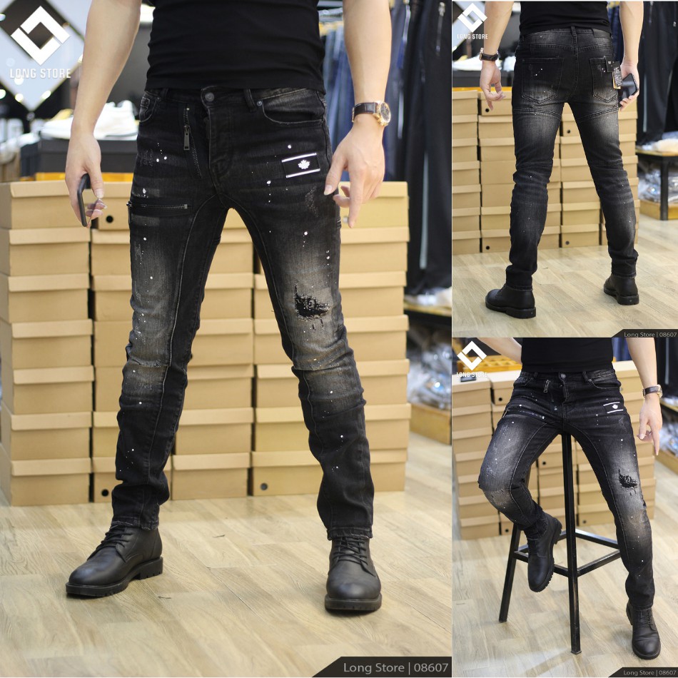 Quần jean nam rách màu đen bạc ✅FREESHIP✅ Quần bò nam SUPER dáng ôm SLIMFIT skinny co giãn cao cấp - 08607