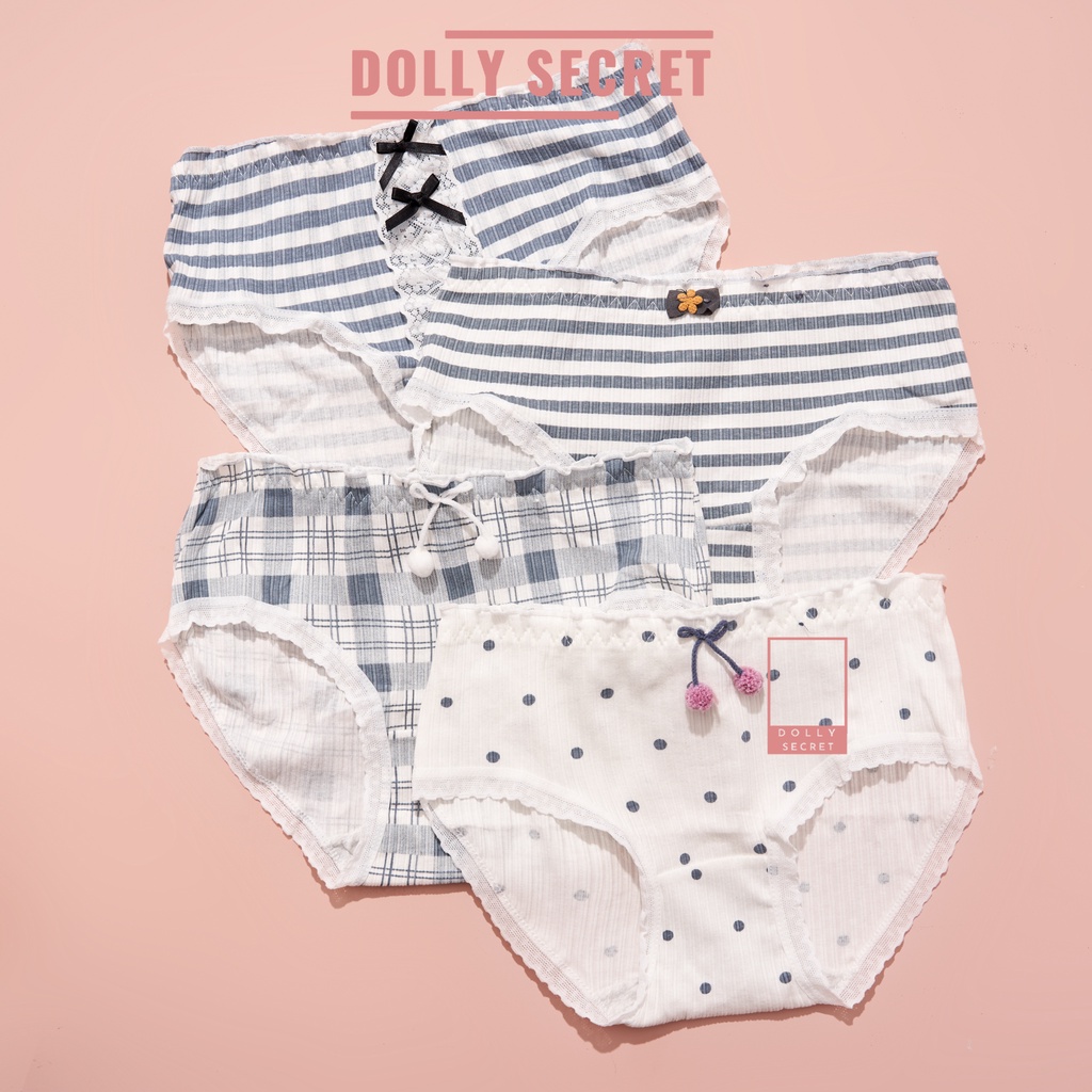 Quần lót nữ cotton sợi tre cao cấp co giãn 4 chiều kháng khuẩn in hình kẻ sọc dễ thương DOLLY SECRET QL041