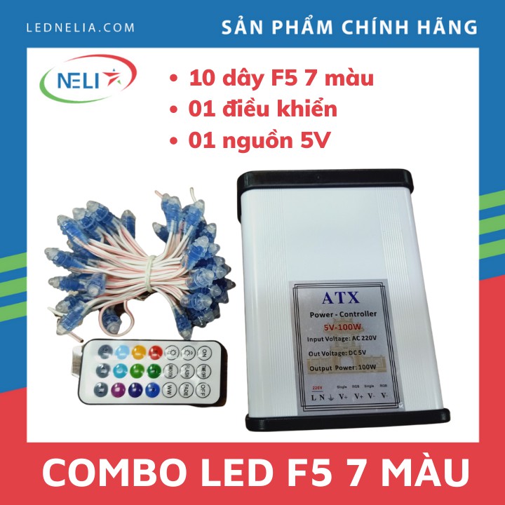 Combo 10 dây led f5 thay đổi màu sắc, nguồn, mạch điều khiển trang trí ngoài trời, làm biển quảng cáo.