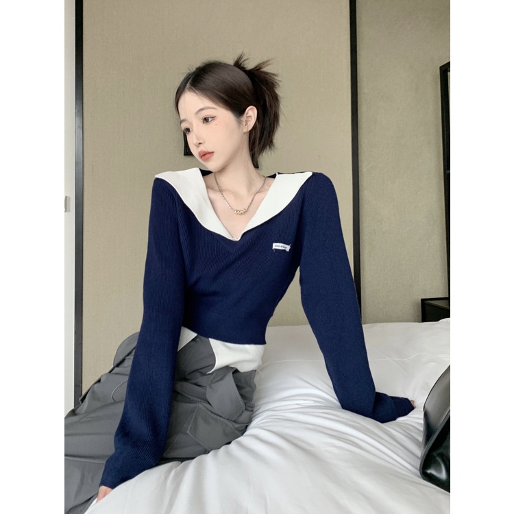 Porozi  Áo croptop  vải dệt kim tay dài kiểu Hàn Quốc xinh xắn cho nữ