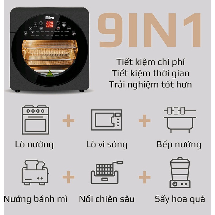 Nồi chiên không dầu OLIVO AF15- dung tích siêu khủng 15L- 16 chức năng - Bảo hành chính hãng 24 tháng