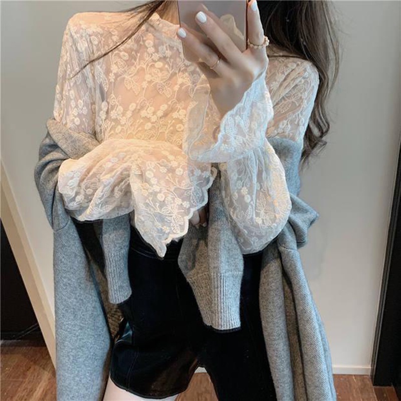 Áo sơ mi IELGY tay dài ống loe cổ cao phong cách thời trang Hàn Quốc